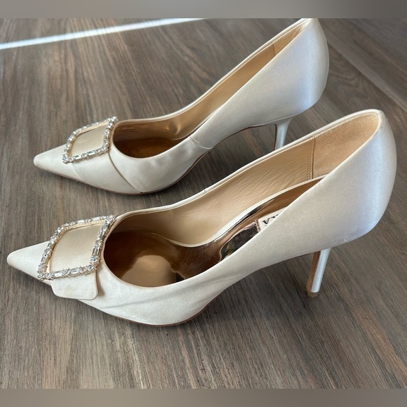Badgley Mischka Devi Pointed Pump Cream Heels With Crystal Embellishment Size 10 - Picture 7 of 9
